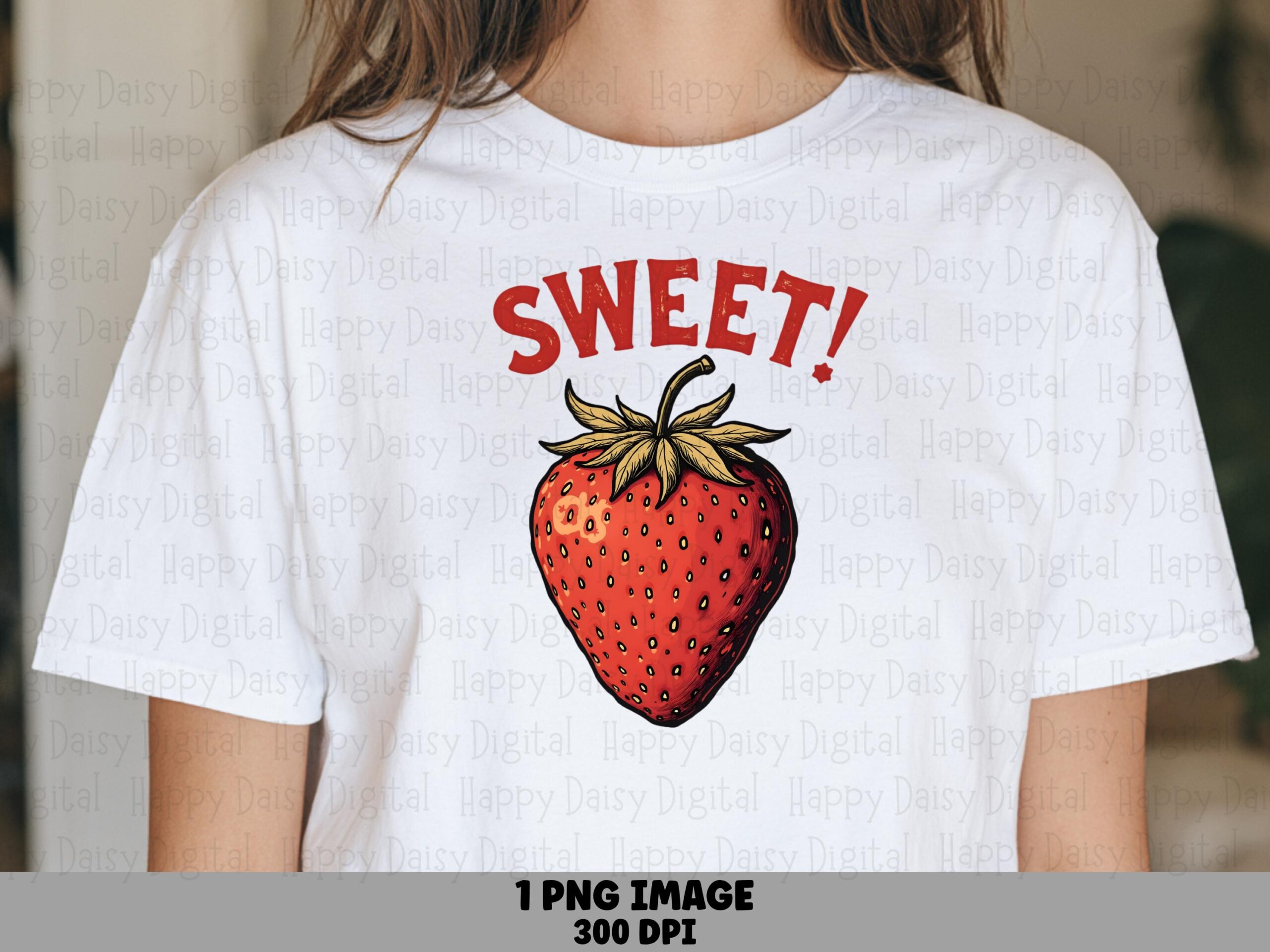 Sweet Strawberry, Cute Fruit Clipart PNG | Sublimation For POD, Commercial Use, Red Graphic, Bold Lettering, 300 DPI