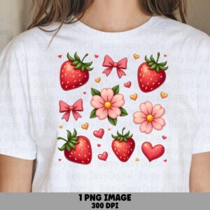 Strawberry Bows, Girly Fruit Clipart PNG | Sublimation Commercial Use, Print-Ready 300 DPI, Transparent