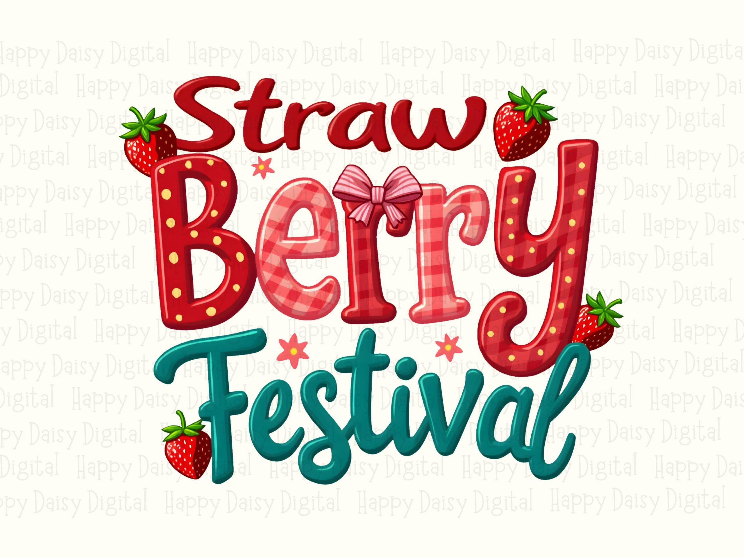Strawberry Festival, Retro Berry PNG, Sublimation Commercial License | 300DPI | POD Clipart, Bow Accent - Image 2