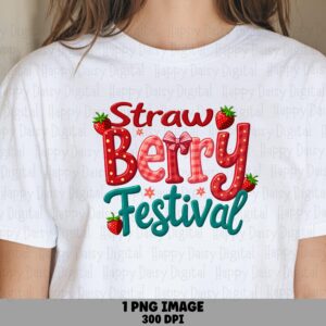 Strawberry Festival, Retro Berry PNG, Sublimation Commercial License | 300DPI | POD Clipart, Bow Accent