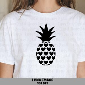 Pineapple Hearts, Black Silhouette PNG | Sublimation Commercial Use, For POD Sellers, 300 DPI Transparent