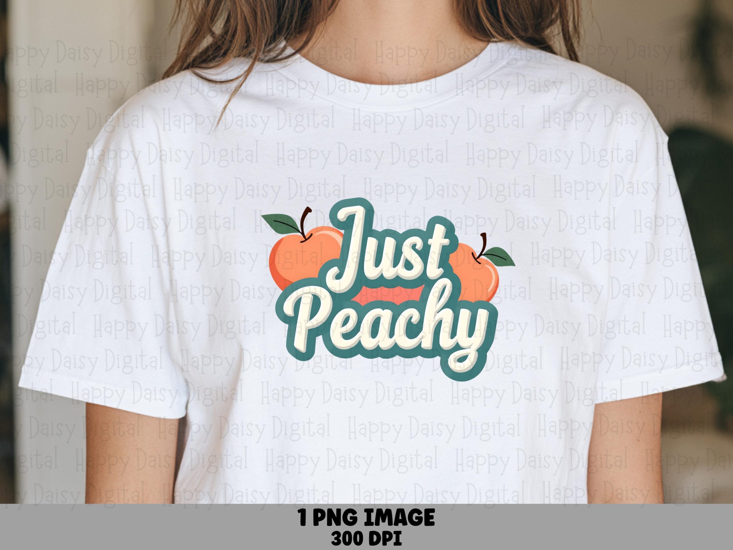 Just Peachy, Retro Teal Badge PNG - Peaches And Cream Script | Sublimation, 300 DPI, Commercial Use