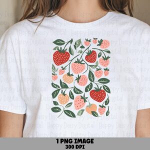 Strawberry Vines, Folk Art Fruit Pattern PNG | Sublimation Commercial Use, Print-Ready 300 DPI