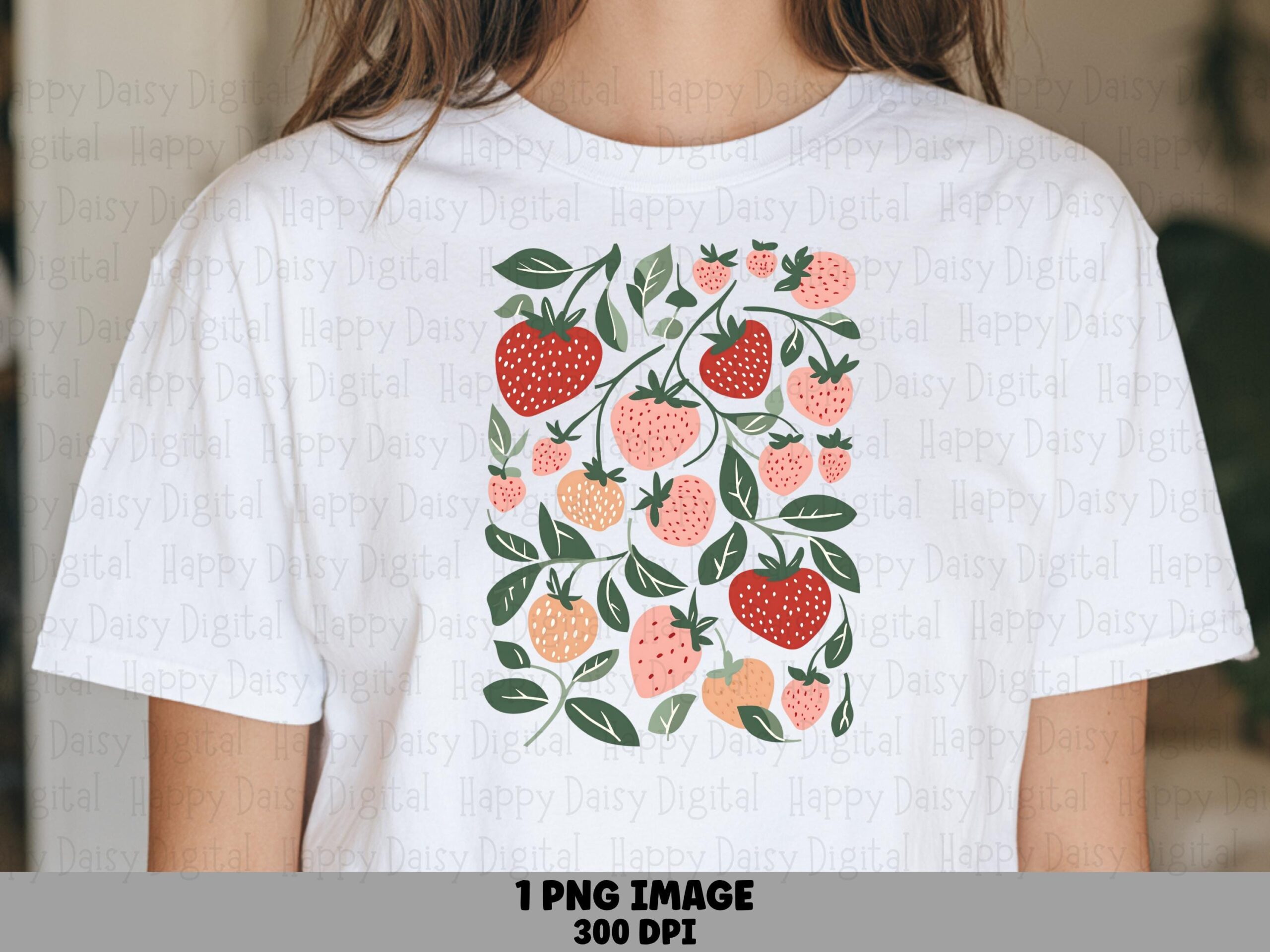 Strawberry Vines, Folk Art Fruit Pattern PNG | Sublimation Commercial Use, Print-Ready 300 DPI