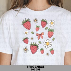 Strawberry Bow, Cute Daisy Fruit PNG | Transparent 300 DPI | Sublimation Commercial Use, Clipart