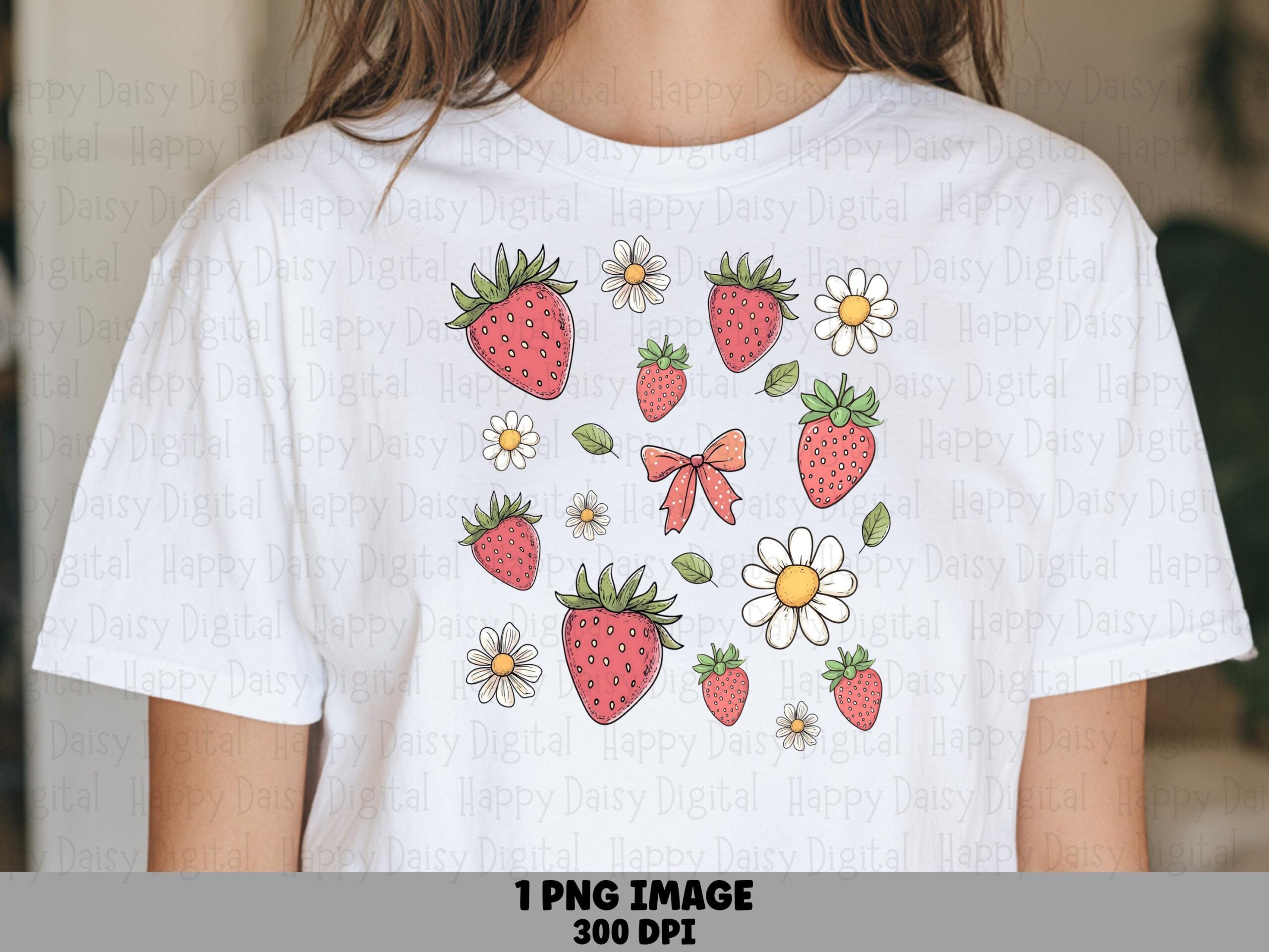 Strawberry Bow, Cute Daisy Fruit PNG | Transparent 300 DPI | Sublimation Commercial Use, Clipart