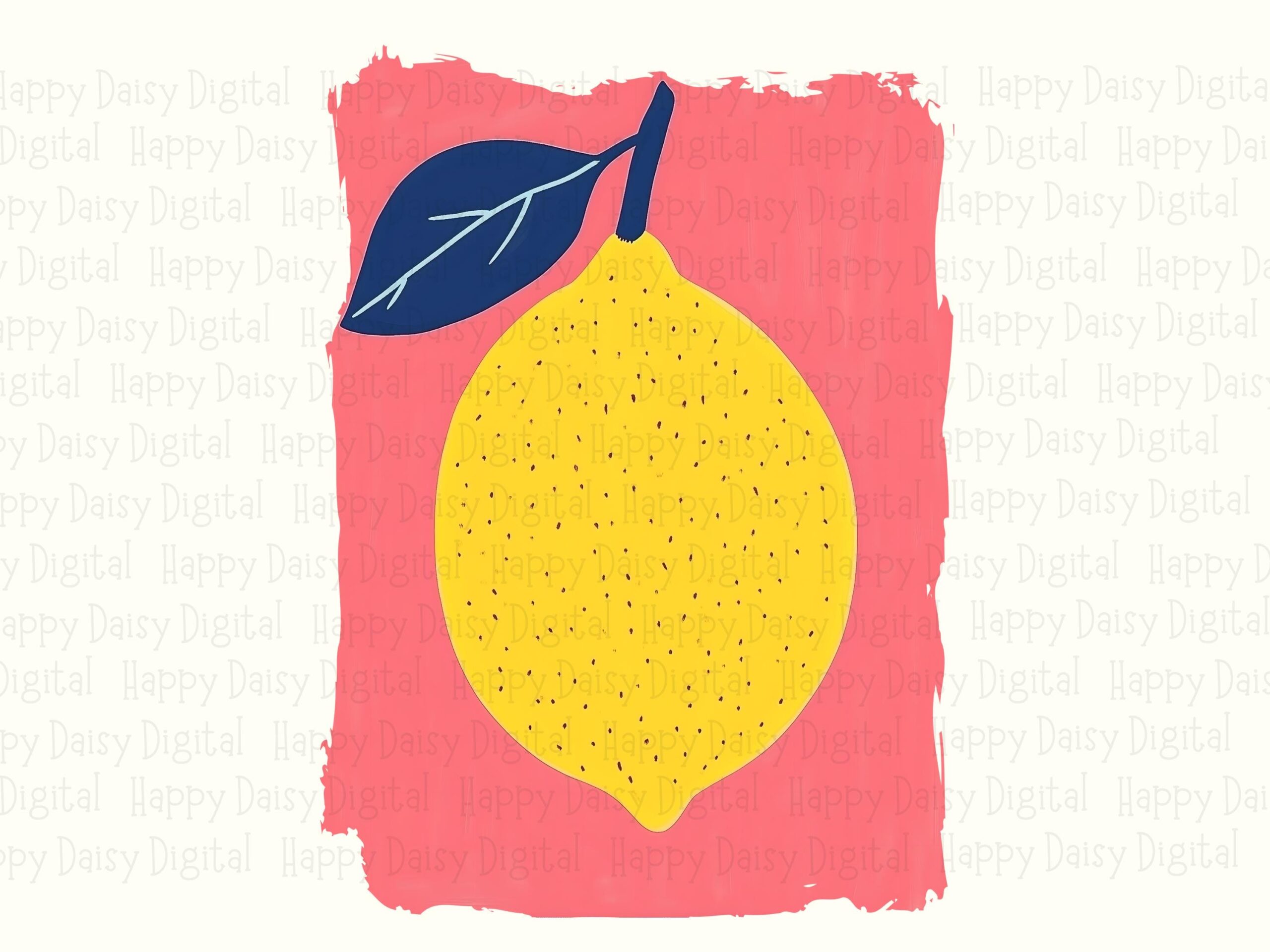 Retro Lemon, Coral Citrus Clipart PNG | Sublimation, 300 DPI - Commercial Use, Navy Leaf Torn-Edge Background - Image 2
