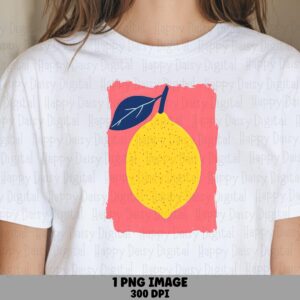 Retro Lemon, Coral Citrus Clipart PNG | Sublimation, 300 DPI - Commercial Use, Navy Leaf Torn-Edge Background