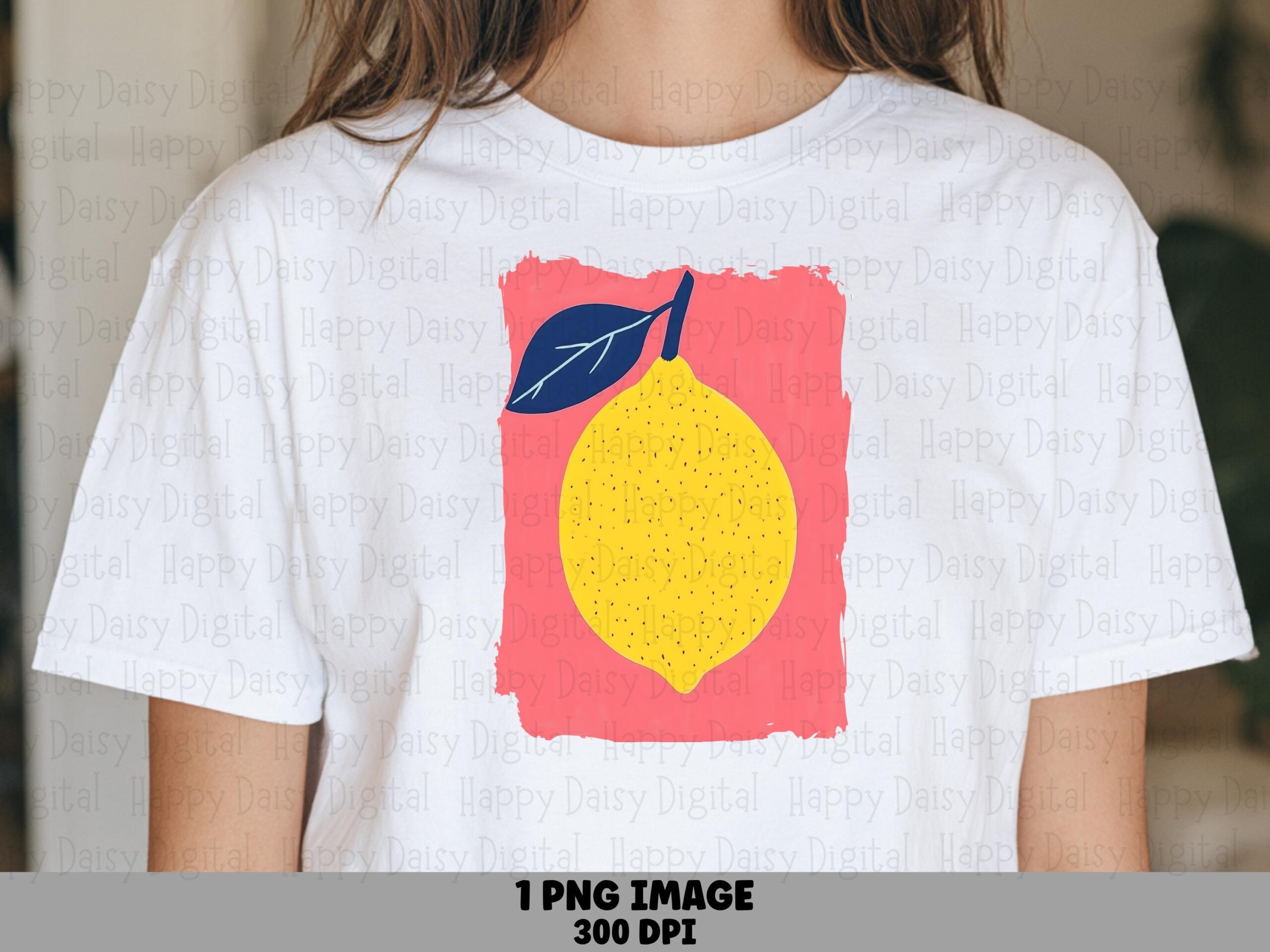 Retro Lemon, Coral Citrus Clipart PNG | Sublimation, 300 DPI - Commercial Use, Navy Leaf Torn-Edge Background