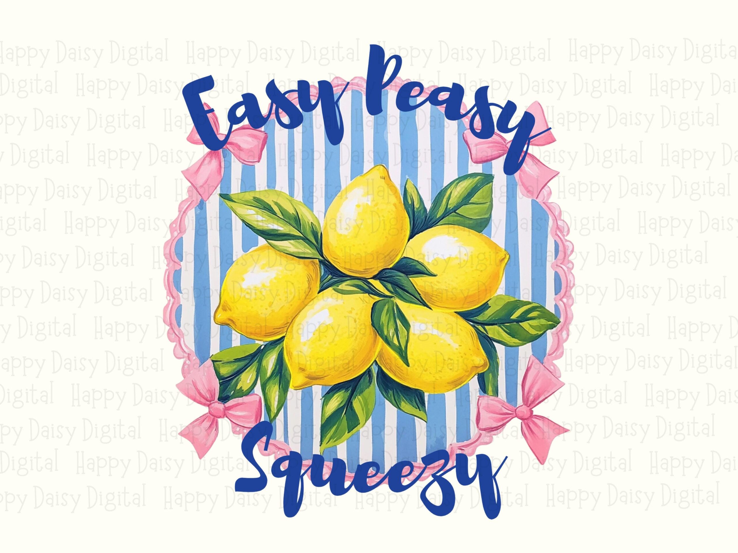 Lemon Stripe, Citrus Bow PNG | Pink Bows On Blue Stripes | 300 DPI, Commercial Use, Sublimation - Image 2