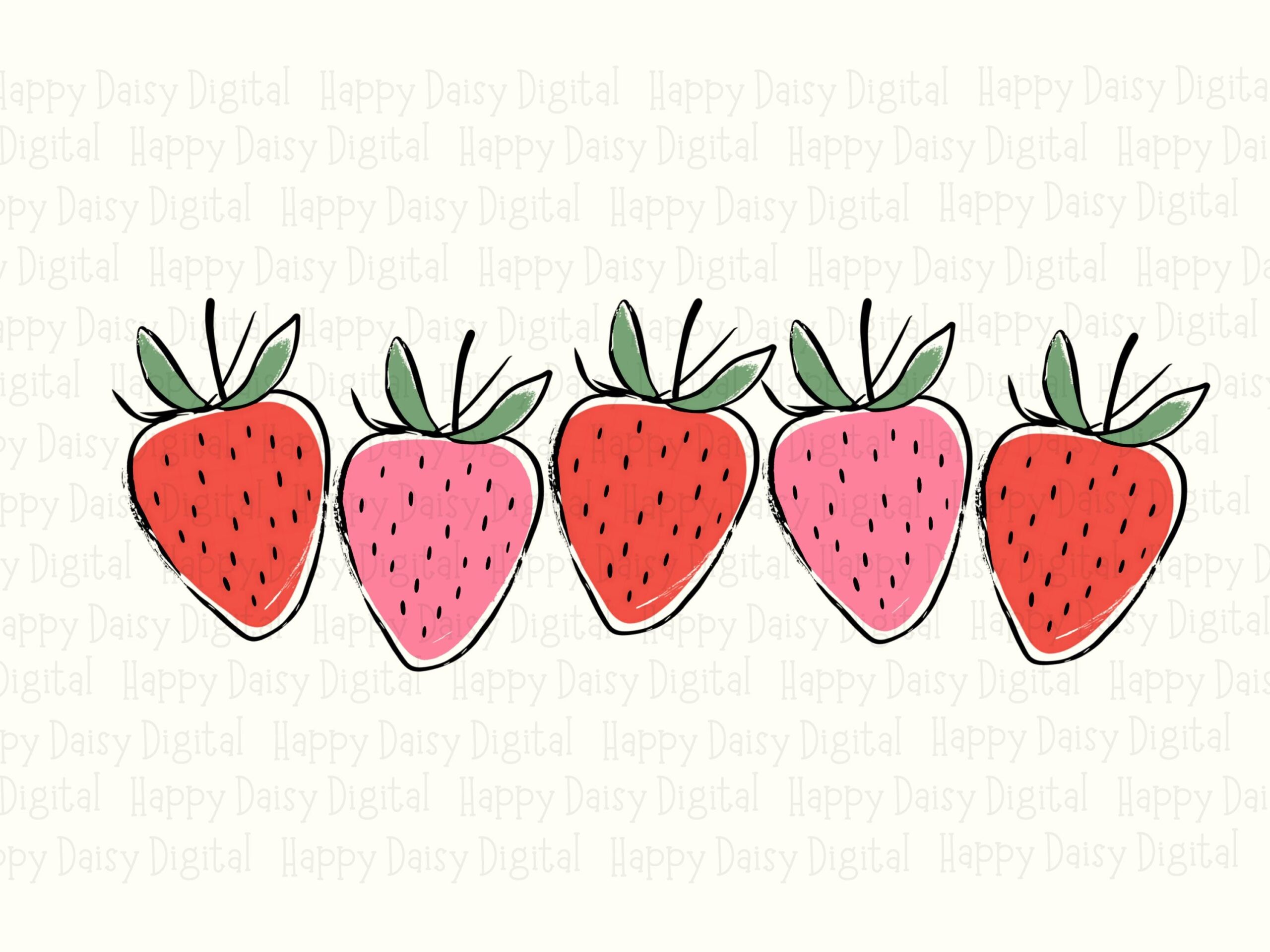 Strawberry Row, Minimal Fruit Clipart PNG | Sublimation Commercial License | 300 DPI, Horizontal Layout - Image 2