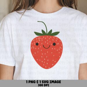 Smiling Strawberry, Kawaii Clipart PNG SVG | Commercial Use, Sublimation, POD, 300 dpiFiles