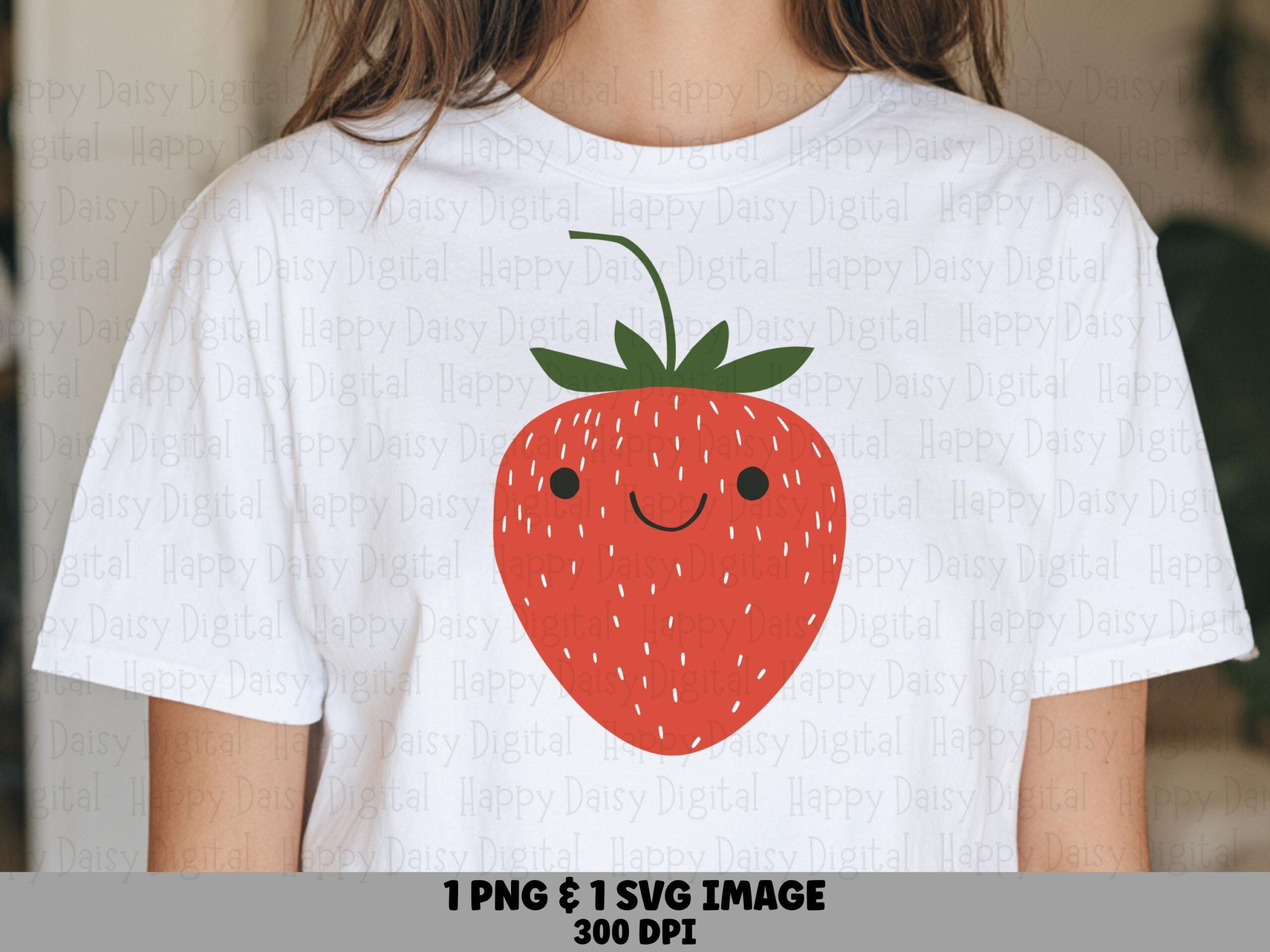 Smiling Strawberry, Kawaii Clipart PNG SVG | Commercial Use, Sublimation, POD, 300 dpiFiles