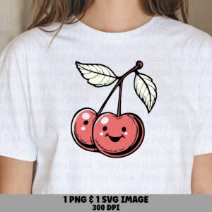 Cherry Svg, Cheerful Cartoon Clipart Set | PNG, 300 DPI Print-Ready, Commercial Use, POD Sellers, Cricut Compatible