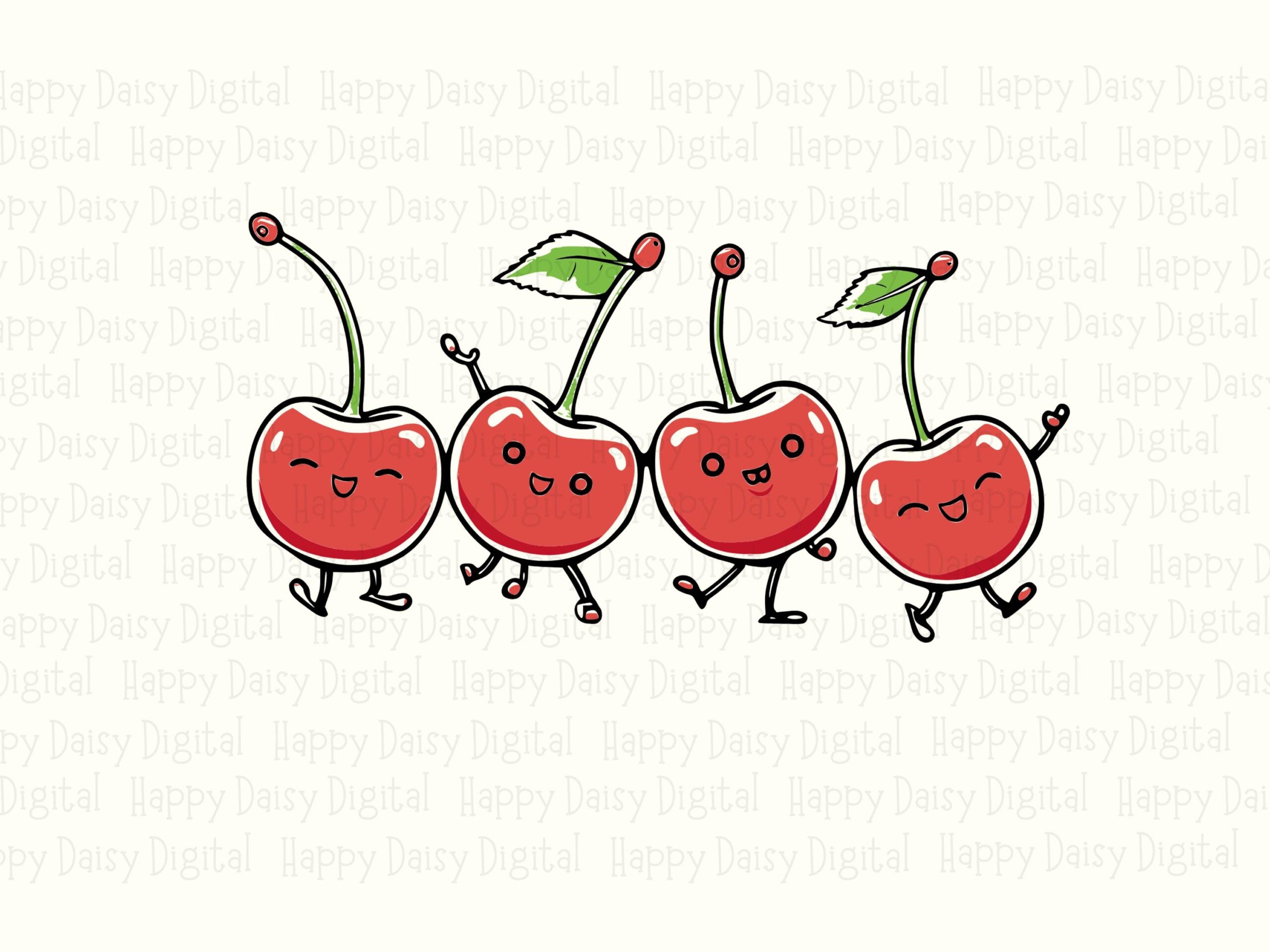 Dancing Cherries, Cute Cartoon Clipart PNG SVG | Sublimation Commercial Use | Print-Ready 300 DPI - Image 2