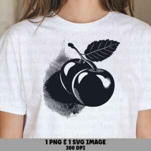 Cherries Silhouette, Grunge Sketch PNG/SVG, Distressed Black Fruit Art | Sublimation, Commercial Use, POD Files