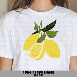 Lemon Branch, Botanical Citrus Clipart For POD Sellers - PNG & SVG Files | 300 dpi, Sublimation, Commercial Use