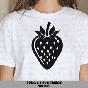 Strawberry, Bold Silhouette PNG SVG | Black Solid Shape With Seed Dots, Sublimation Design, Commercial Use, 300 DPI