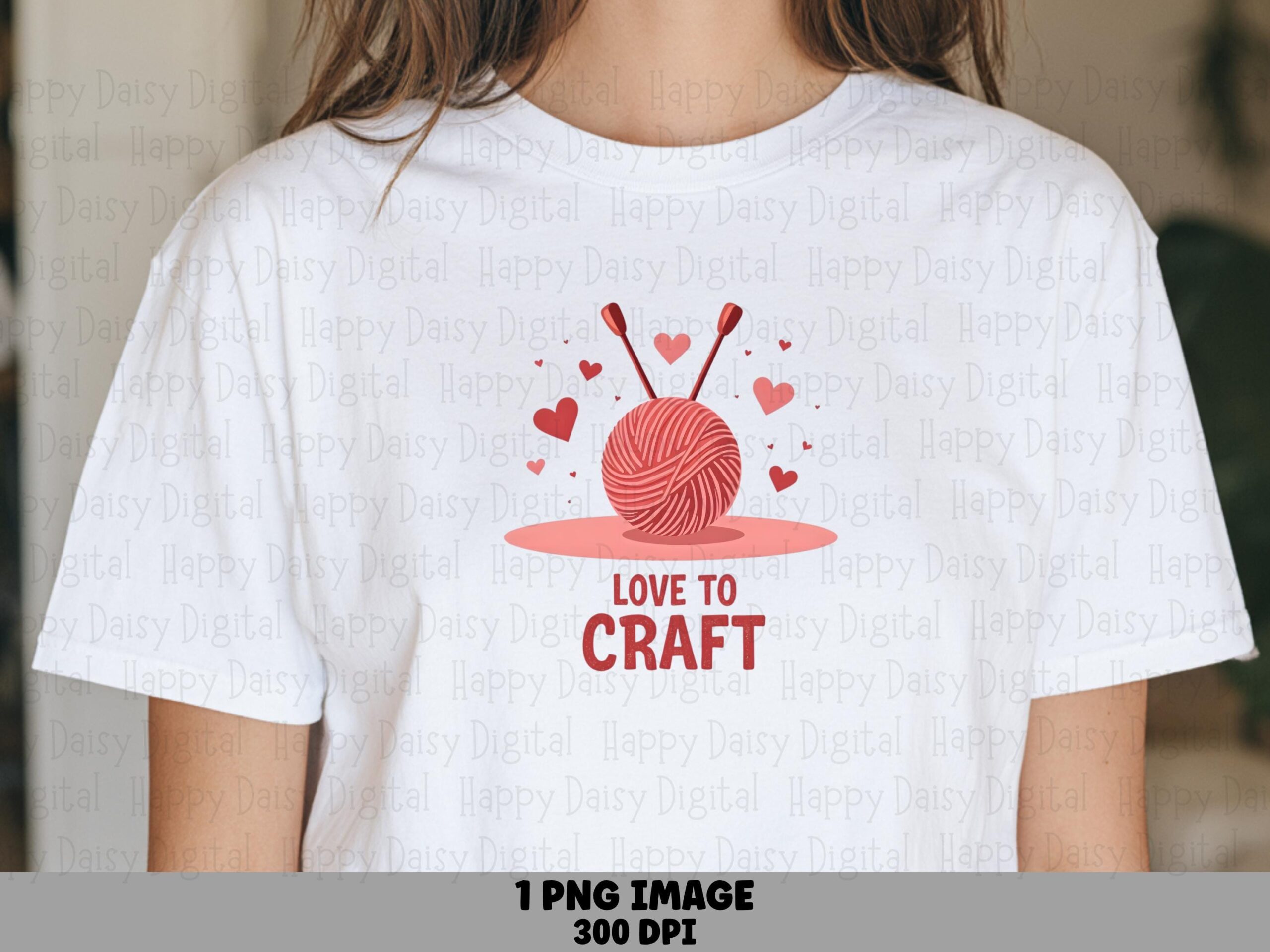 Love To Craft, Yarn Heart PNG For Crafters | Pink Knitting Needles Clipart | 300 DPI, Sublimation, Commercial Use