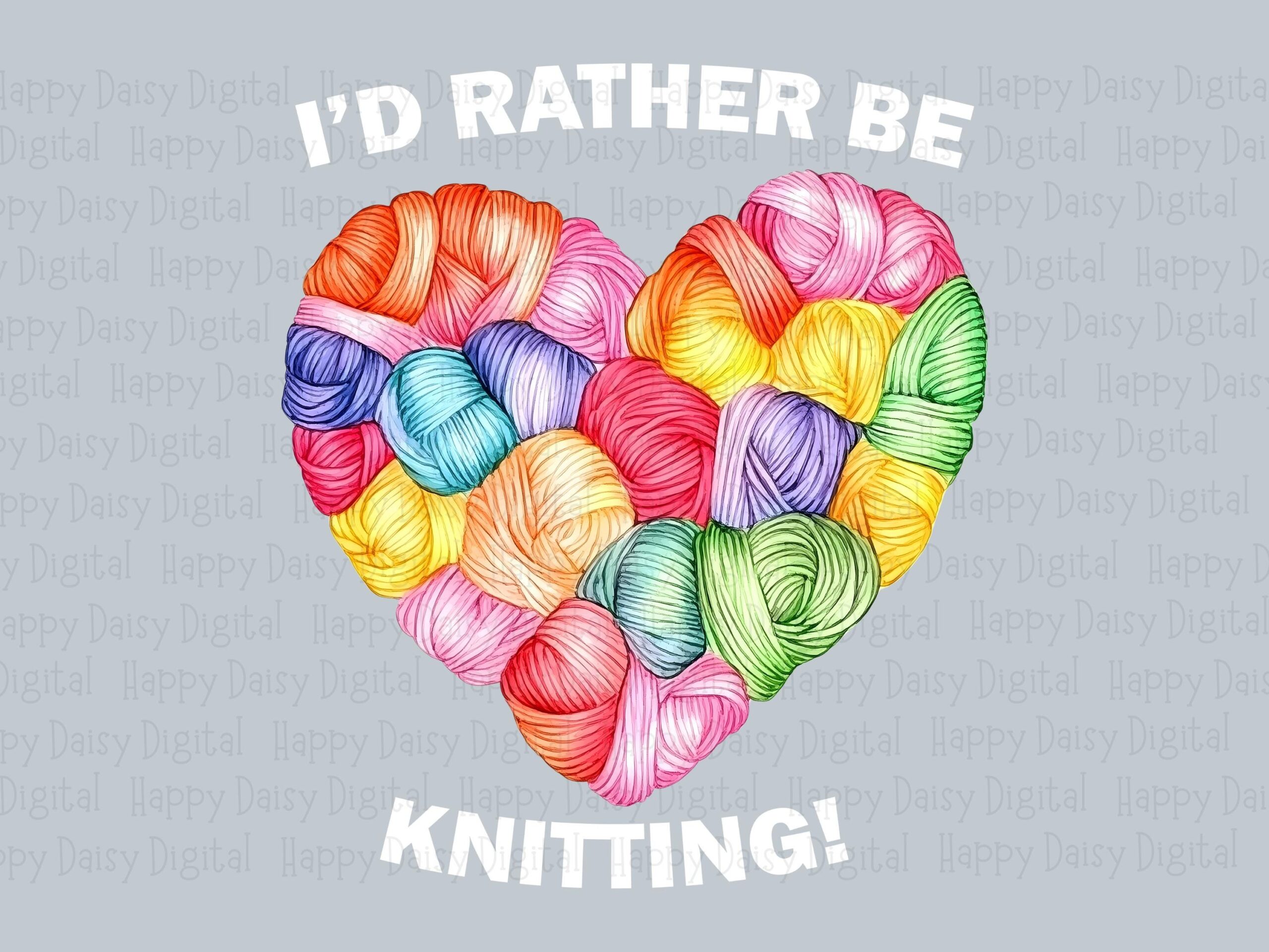 Rather Be Knitting, Colorful Yarn Heart PNG | Watercolor Sublimation Design | Print-Ready 300 DPI, Commercial Use - Image 2