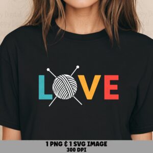 Yarn Ball Icon, Colorful Love Knitting Design, Crossed Needles Accent | PNG & SVG Files | 300 DPI, Commercial Use