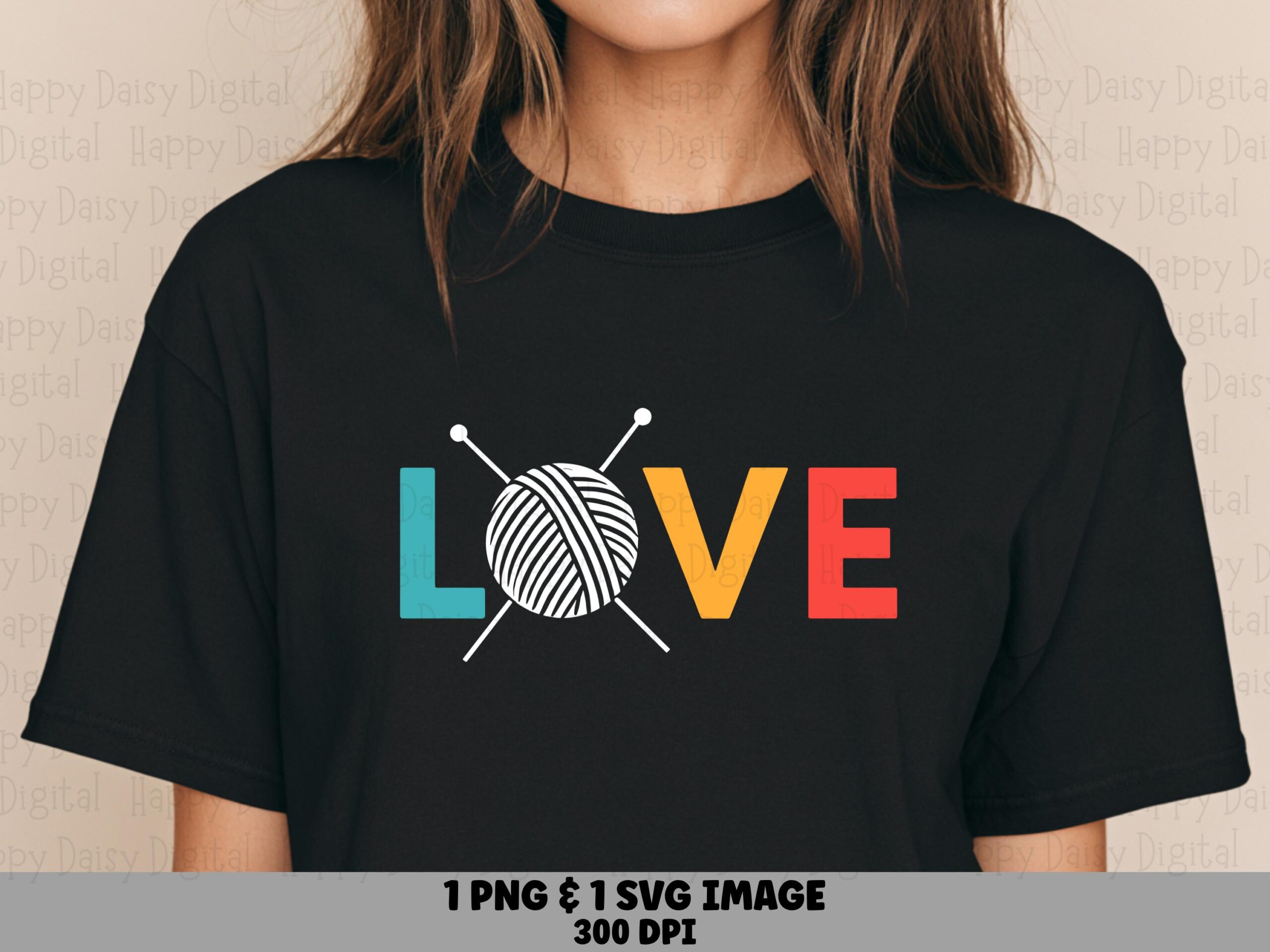 Yarn Ball Icon, Colorful Love Knitting Design, Crossed Needles Accent | PNG & SVG Files | 300 DPI, Commercial Use