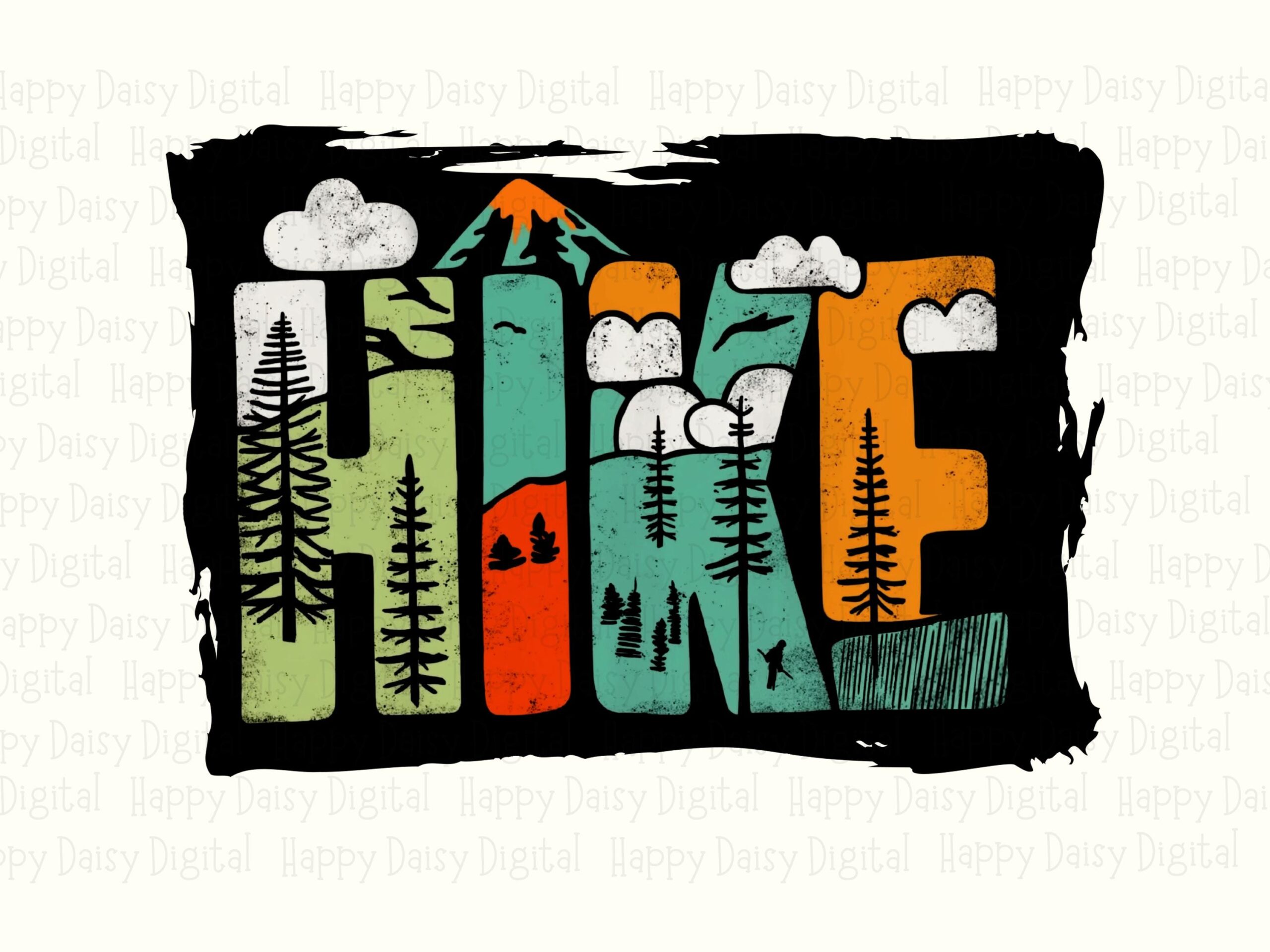 Hike Nature, Retro Distressed Scene Tee PNG | Sublimation File, Printable Design, Commercial Use, POD Ready - Image 2