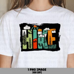 Hike Nature, Retro Distressed Scene Tee PNG | Sublimation File, Printable Design, Commercial Use, POD Ready