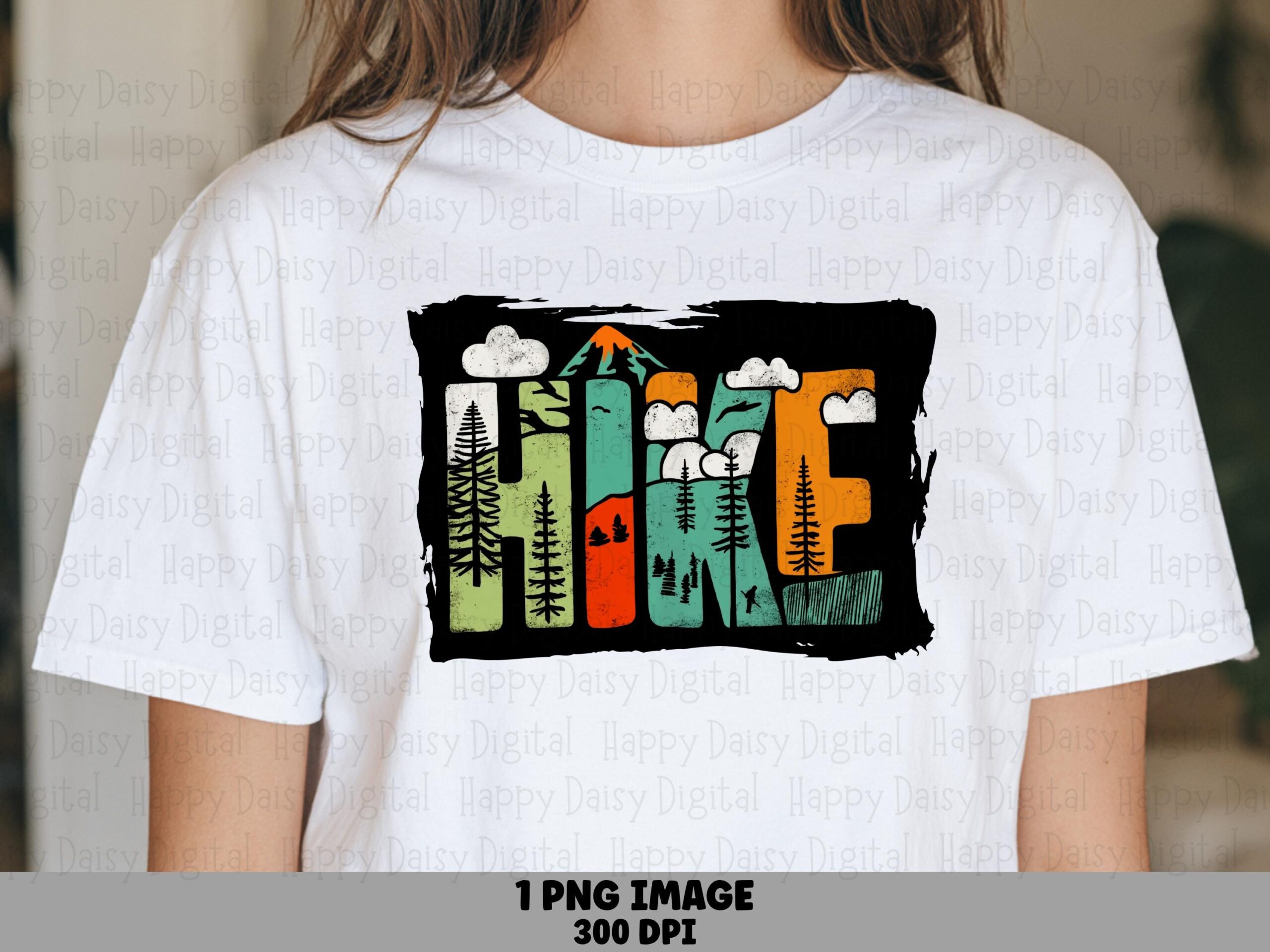 Hike Nature, Retro Distressed Scene Tee PNG | Sublimation File, Printable Design, Commercial Use, POD Ready