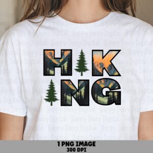 Hiking Photo Text, Mountain Sunset Lettering PNG | Transparent Background, 300 DPI | Commercial Use POD