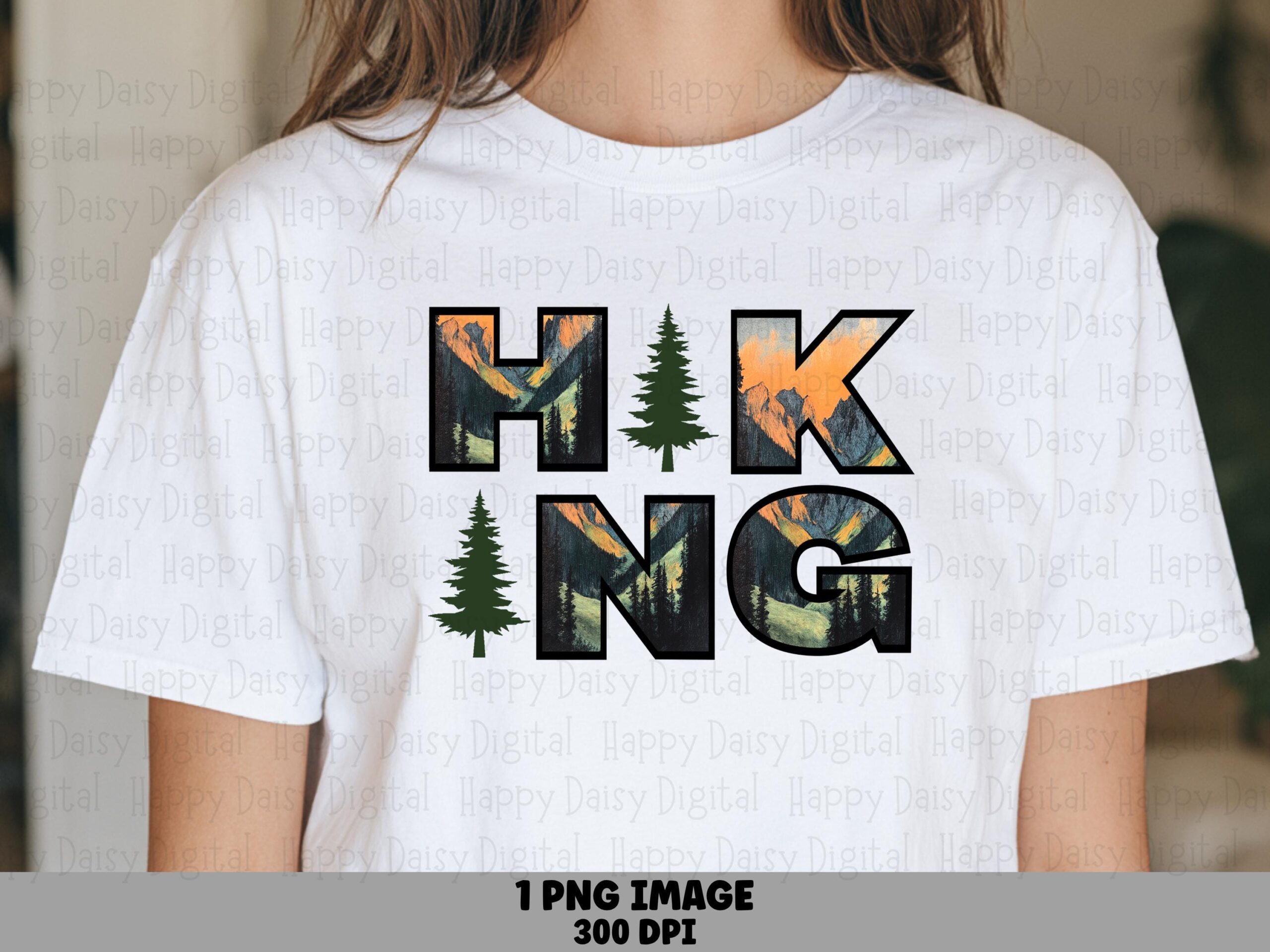 Hiking Photo Text, Mountain Sunset Lettering PNG | Transparent Background, 300 DPI | Commercial Use POD
