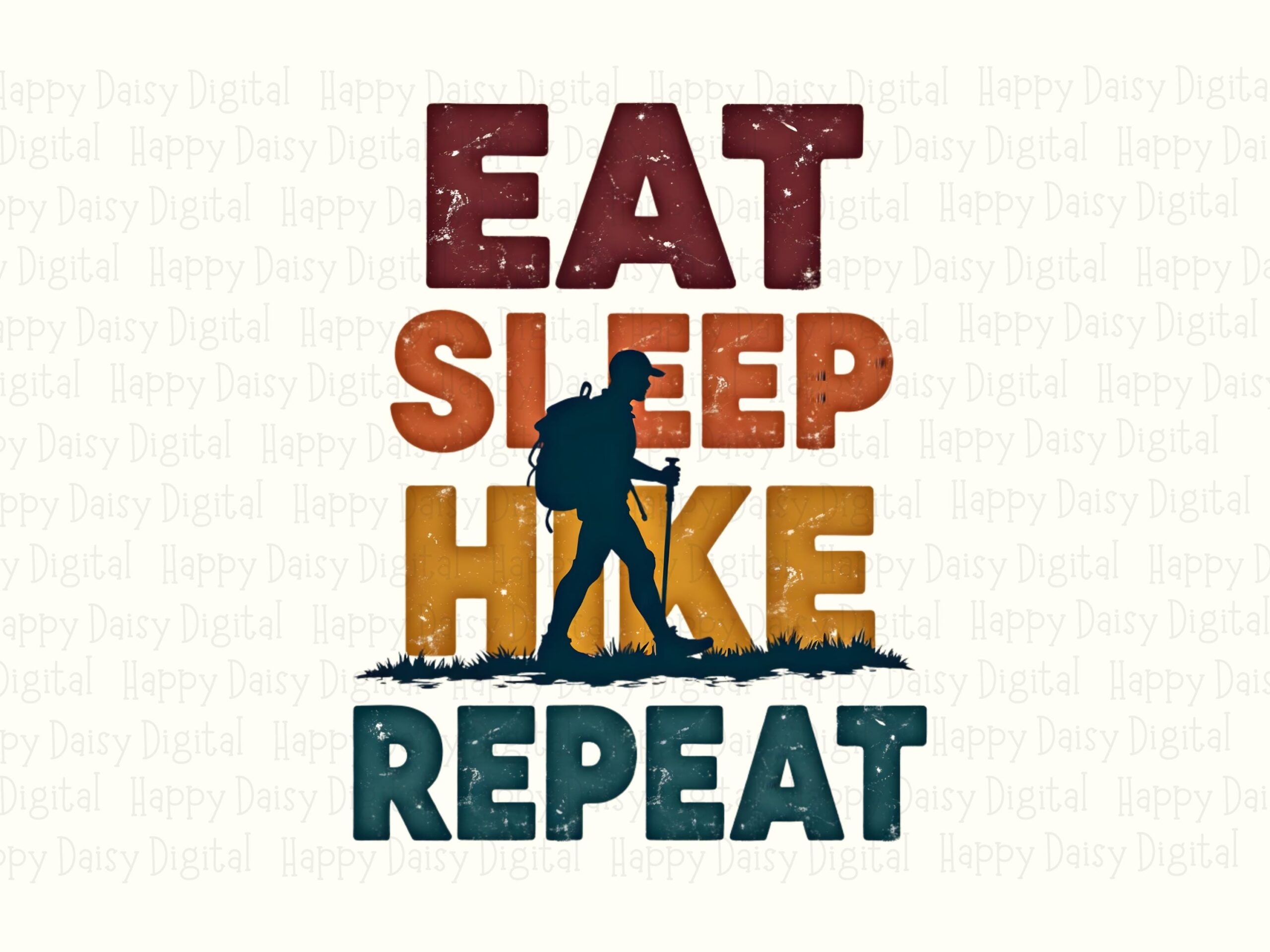 Eat Sleep Hike, Distressed Rainbow Stacked Text Hiker PNG | Sublimation, Commercial Use, 300 DPI - Image 2