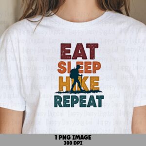 Eat Sleep Hike, Distressed Rainbow Stacked Text Hiker PNG | Sublimation, Commercial Use, 300 DPI