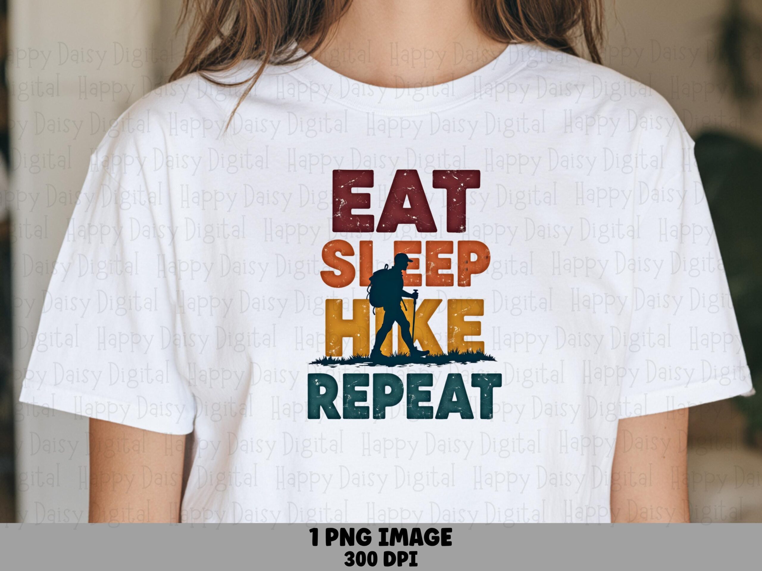 Eat Sleep Hike, Distressed Rainbow Stacked Text Hiker PNG | Sublimation, Commercial Use, 300 DPI