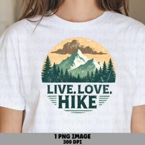 Live Love Hike, Vintage Badge PNG | Sublimation, Commercial Use - Print-Ready 300 DPI, For POD Sellers