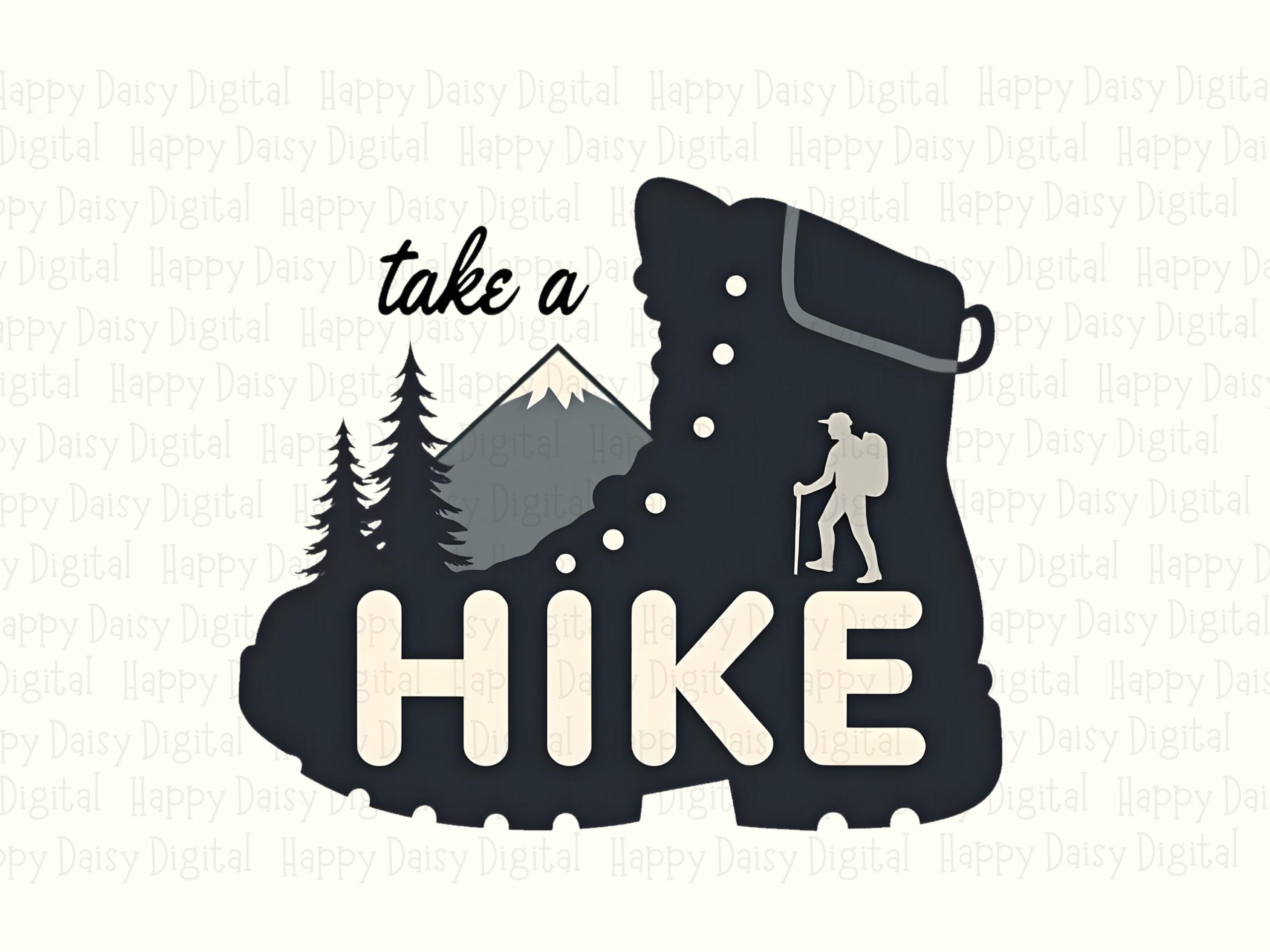 Take A Hike, Hiking Boot PNG | Sublimation Clipart, Mini Mountain Scene, Hiker Silhouette, 300 DPI Commercial Use - Image 2