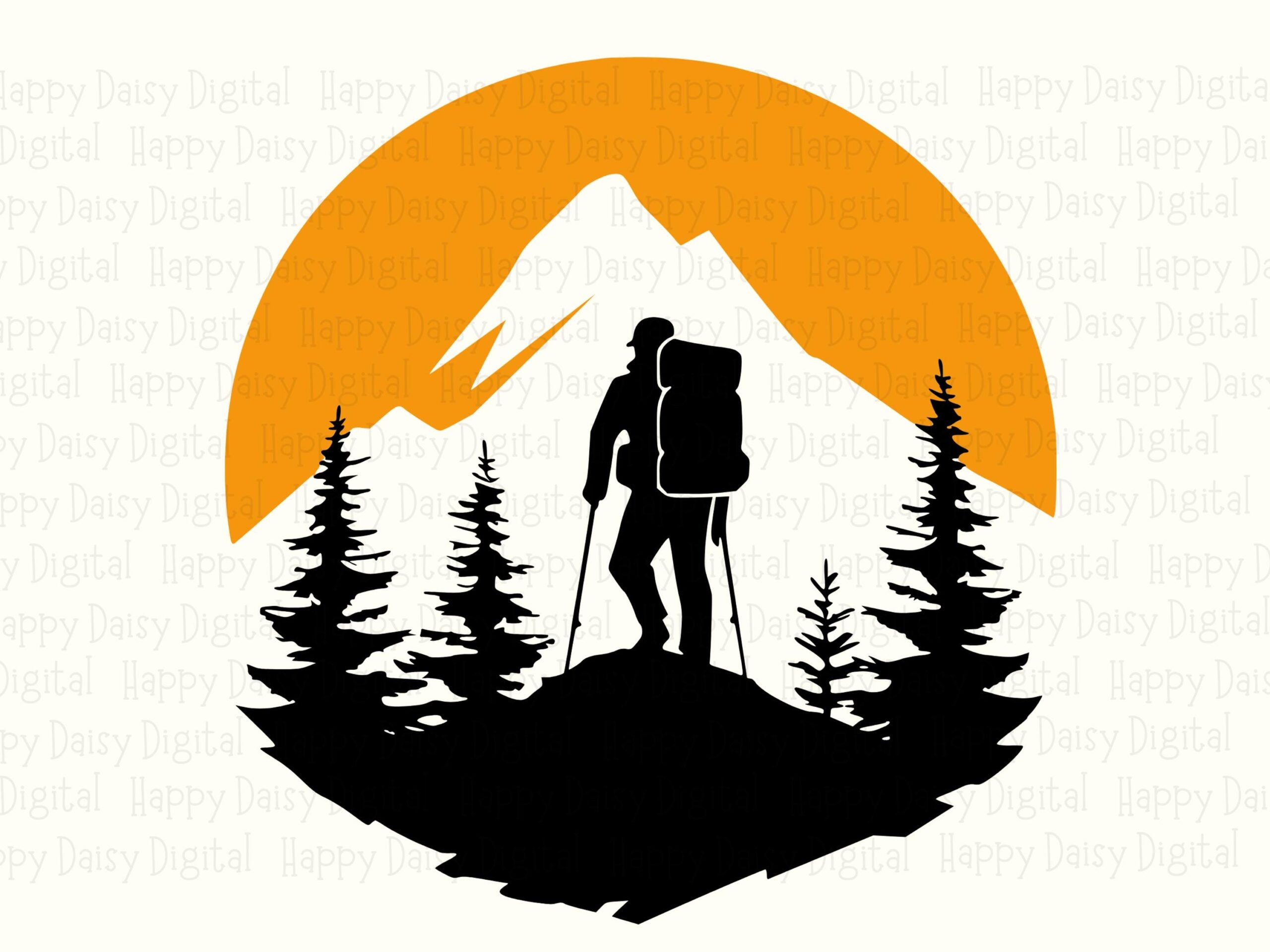 Sunset Hiker, Silhouette Clipart PNG SVG | Orange Backpacker Design, Commercial Use, Sublimation - Image 2