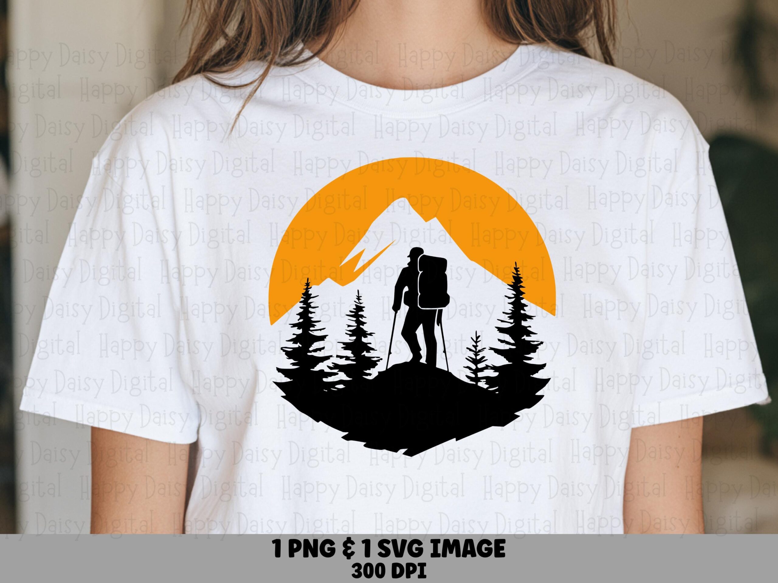 Sunset Hiker, Silhouette Clipart PNG SVG | Orange Backpacker Design, Commercial Use, Sublimation