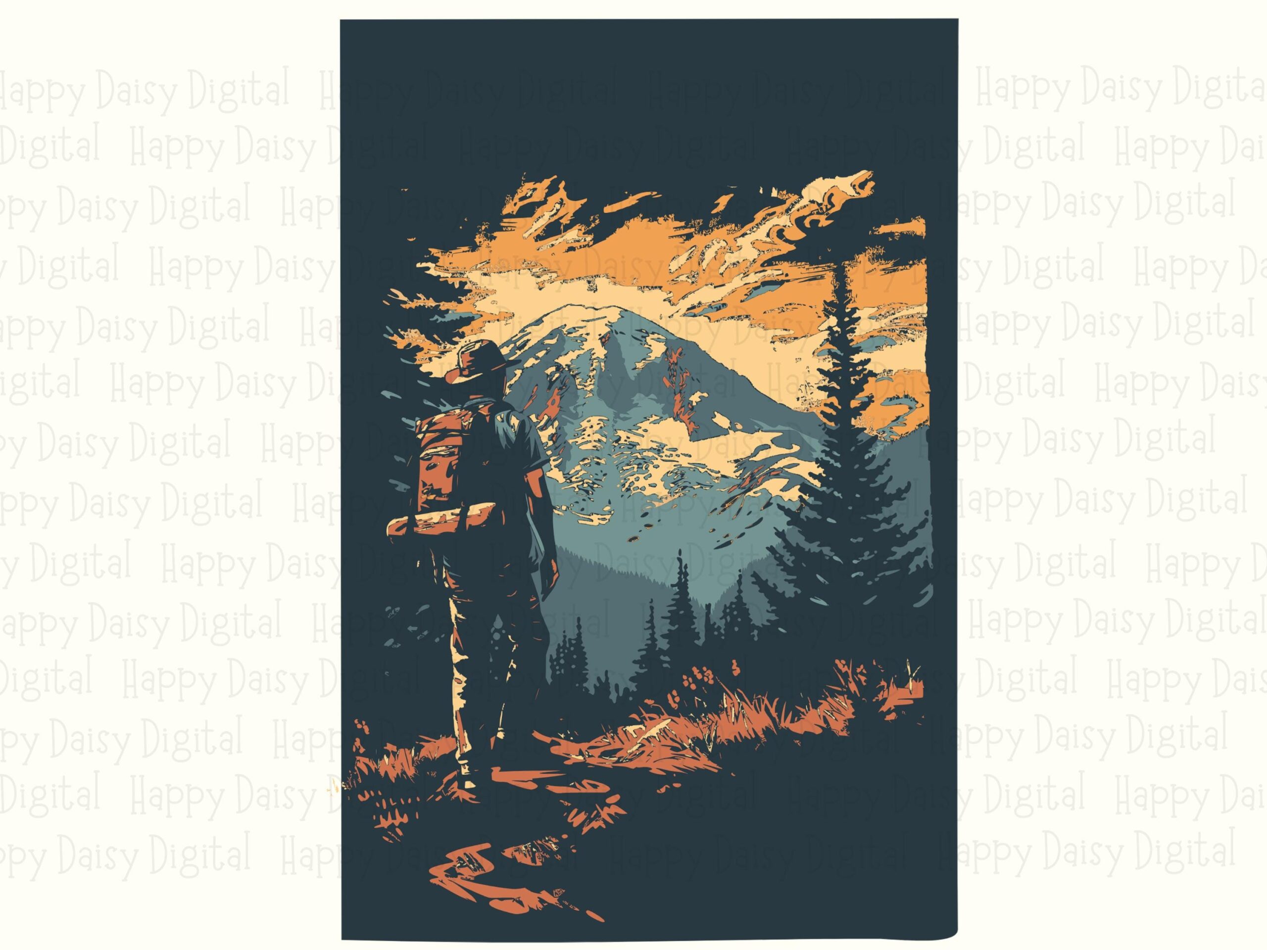 Trail Poster, Sunset Mountain Hiker Design | PNG & SVG Files, Sublimation Commercial Use, Print-Ready 300 DPI - Image 2