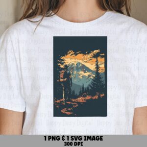 Trail Poster, Sunset Mountain Hiker Design | PNG & SVG Files, Sublimation Commercial Use, Print-Ready 300 DPI