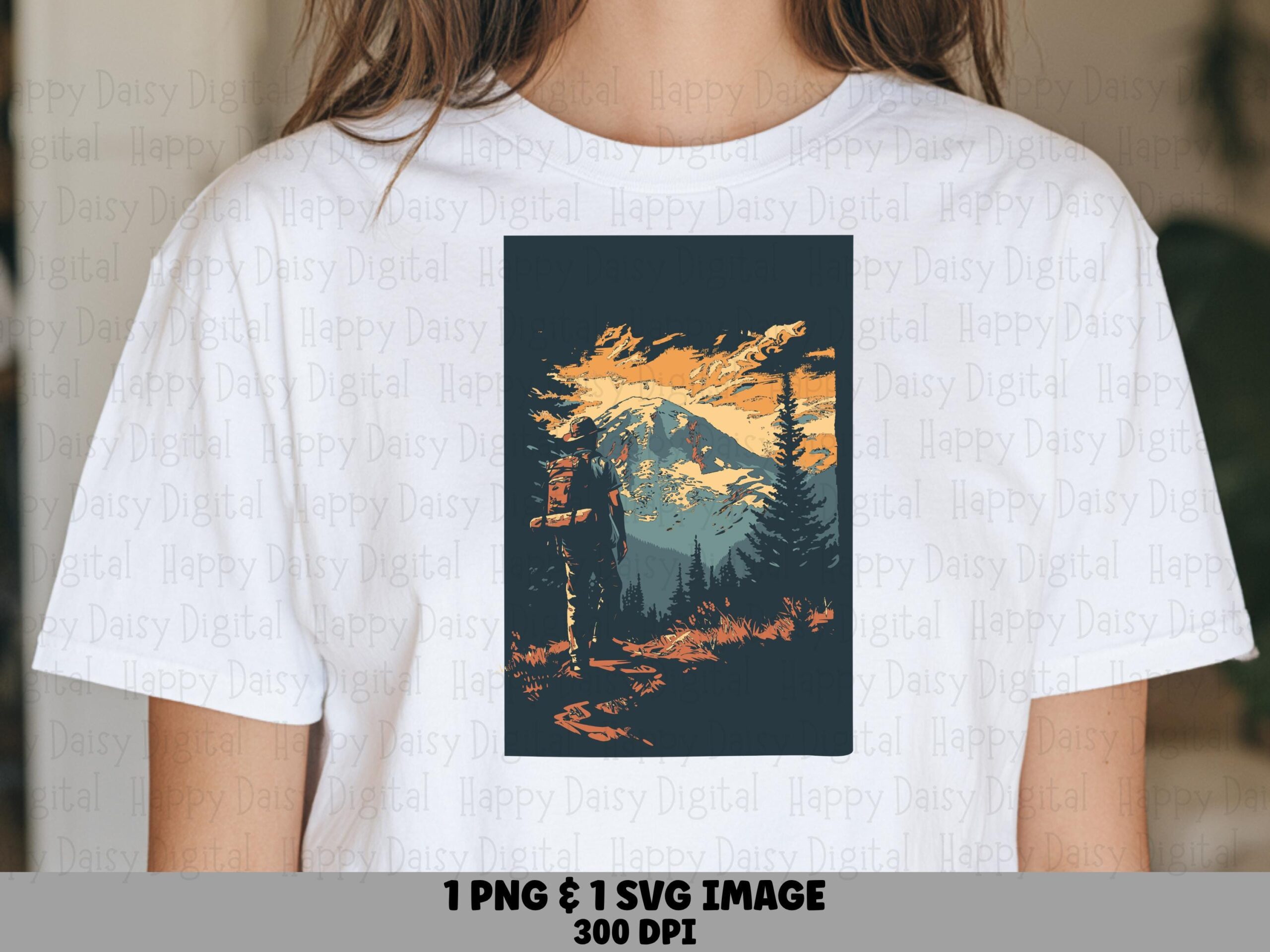 Trail Poster, Sunset Mountain Hiker Design | PNG & SVG Files, Sublimation Commercial Use, Print-Ready 300 DPI