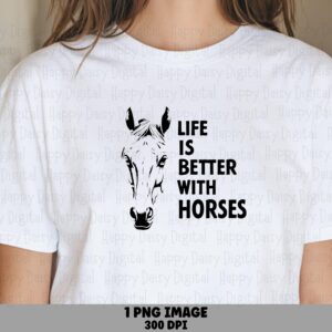 Horse Head Art, Equestrian Illustration Sublimation PNG | Bold Stacked Text, Commercial Use, 300 DPI