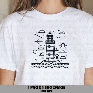 Line Art Lighthouse Waves PNG SVG | Sublimation Commercial Use POD