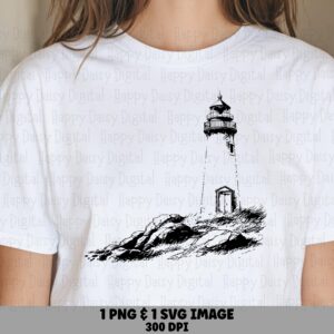 Sketch Lighthouse Rocks PNG SVG | Sublimation Commercial Use POD