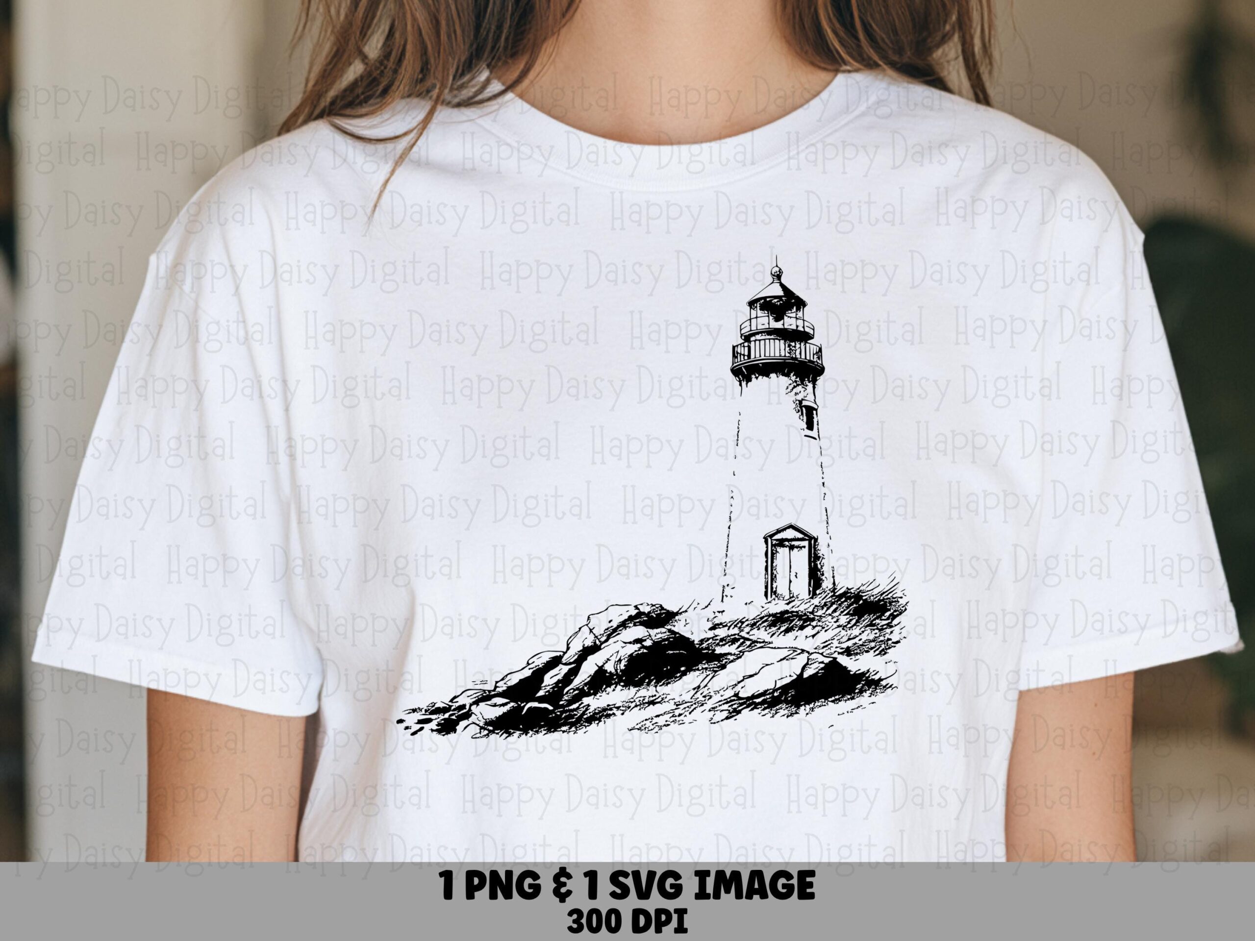 Sketch Lighthouse Rocks PNG SVG | Sublimation Commercial Use POD