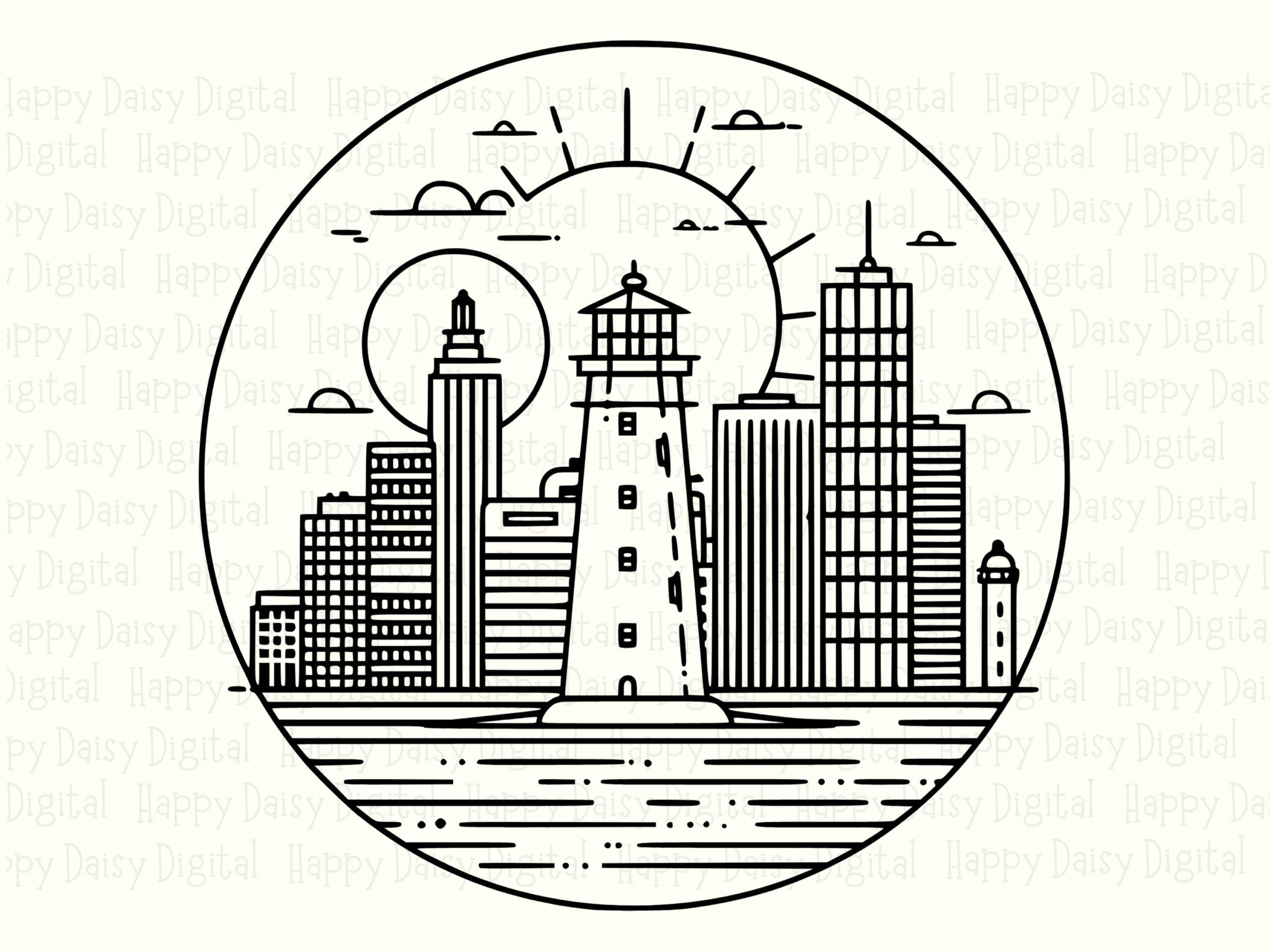 City Skyline Lighthouse Badge PNG SVG | Sublimation Commercial Use POD - Image 2