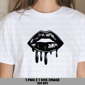 Dripping Lips, Glossy Lip Art PNG SVG | Black Drip Design, Commercial License, Print-Ready 300 DPI