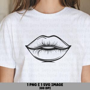 Line Art Lips, Lash Shading Graphic PNG SVG | 300 dpi, Commercial Use, For POD Sellers, Print-Ready Files