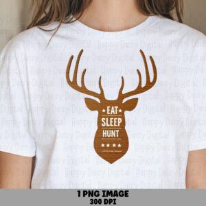 Eat Sleep Hunt, Brown Deer Antler Silhouette PNG, Hunting Quote Clipart | Sublimation Commercial Use, 300 DPI
