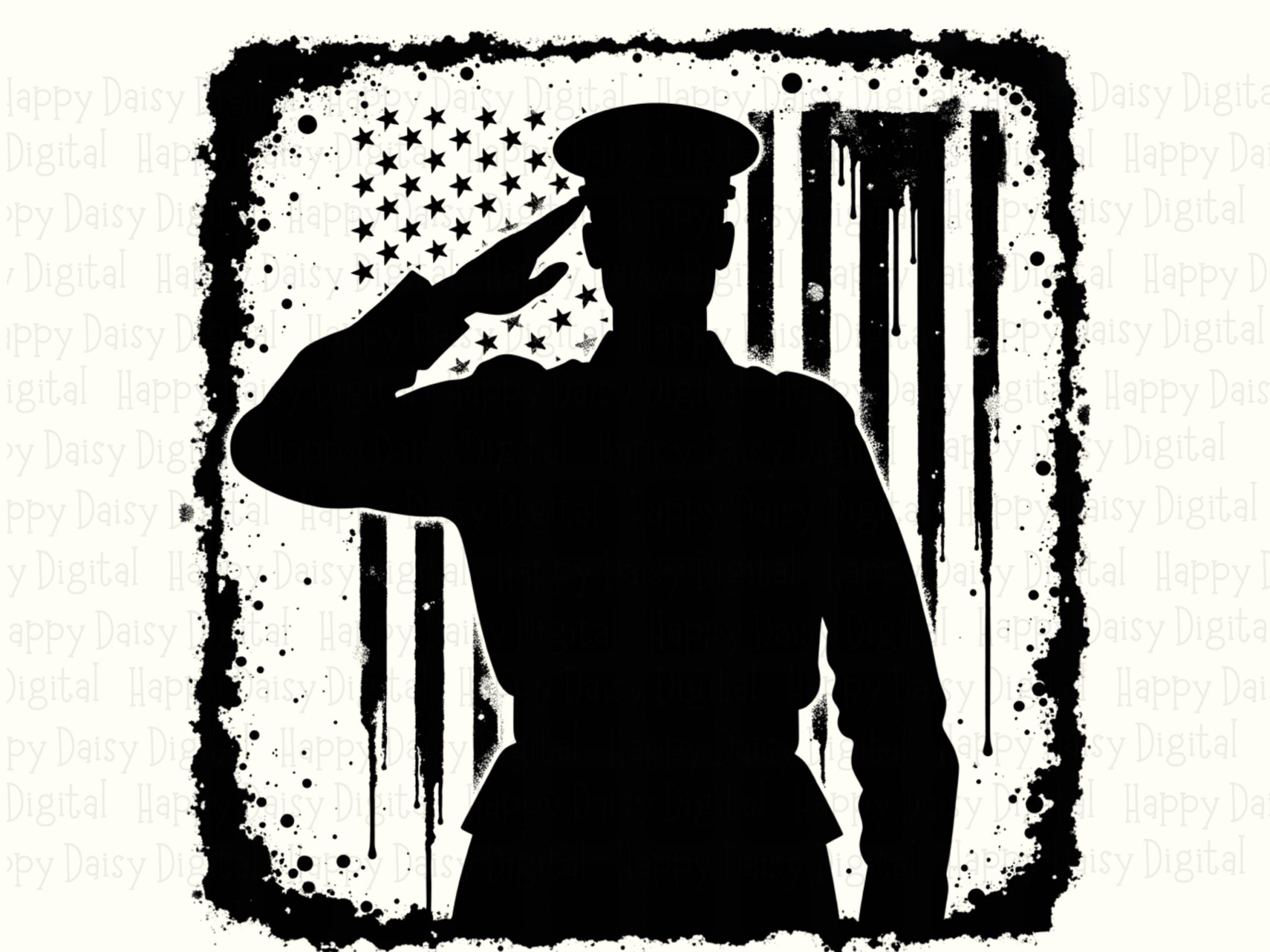 Grunge Flag Art, Saluting Soldier Silhouette PNG | American Patriotic Sublimation, Commercial Use, 300 DPI - Image 2